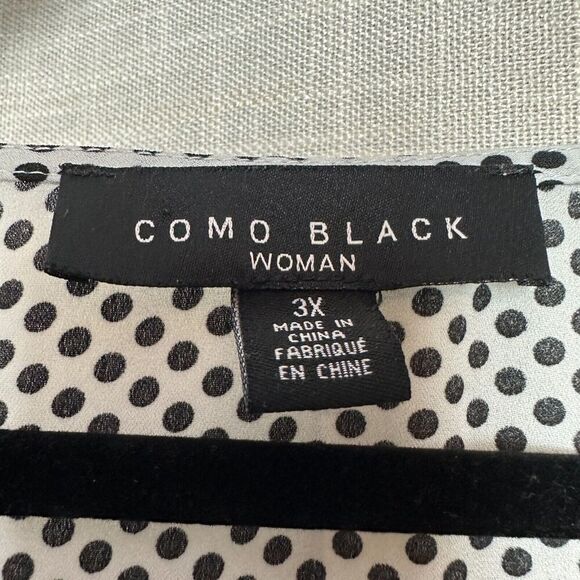 2/$30 Como Black Woman Polka Dot Blouse Size 3X Classic Office Preppy V Neck - Picture 7 of 9